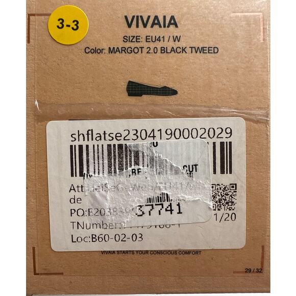 NWT Vivaia Margot 2.0 Square Toe Ballet Flats iBlack Silver Tweed Size 41W/ 10W - Picture 9 of 9